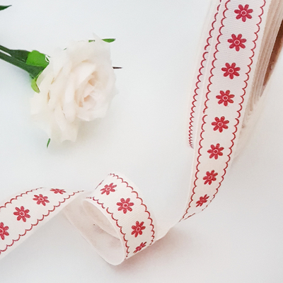 Cotton ribbon, floral, 1.5 cm / 50 meters - 1