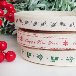 Cotton ribbon, happy new year, 1.5 cm / 100 meters - 2