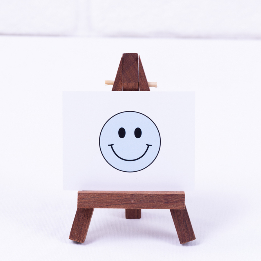 Smiley face themed note card, light blue 6.5 x 8.5 cm, 3 pieces - 1