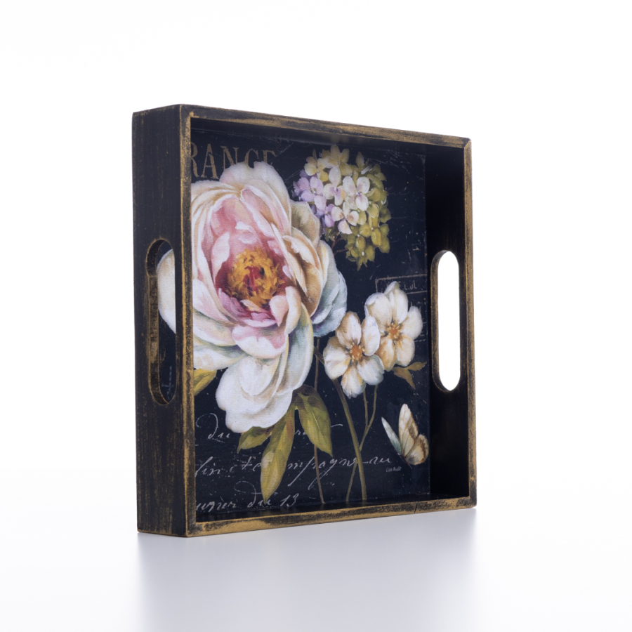 Decorative ornamental tray, 20x4x20 cm, White Flower - 1