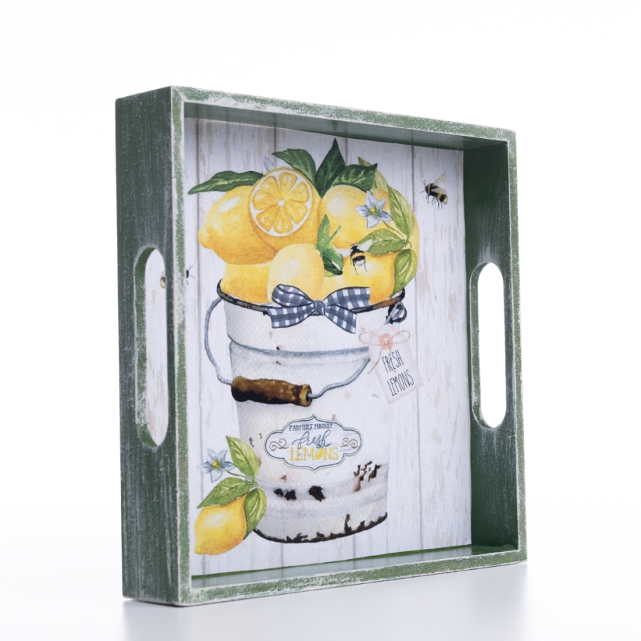 Decorative ornamental tray, 20x4x20 cm, Lemon - 1