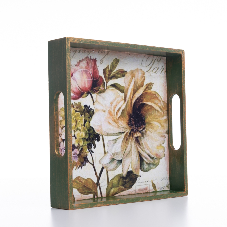 Decorative ornamental tray, 20x4x20 cm, Mixed Flowers - 1