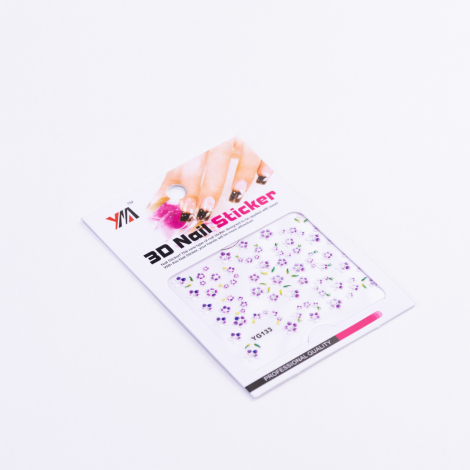 Colorful adhesive 3D nail sticker set, purple flower / 5 pcs - Bimotif