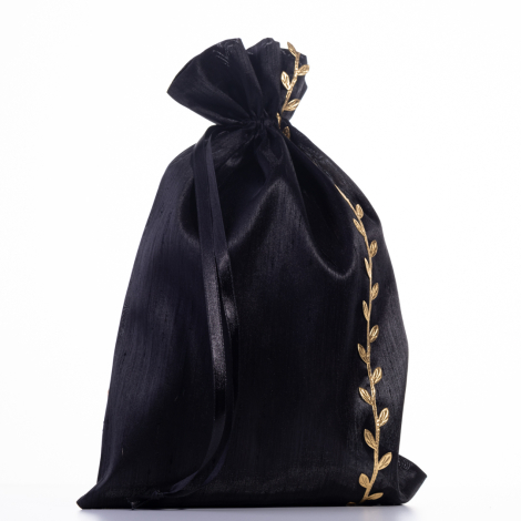 Ottoman silk dowry slipper cover, 26x45 cm, Black - Bimotif