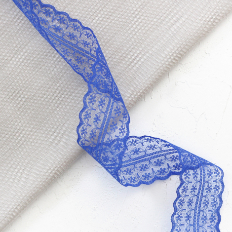 Saks blue, 4.5 cm wide lace ribbon, 5 meters - Bimotif