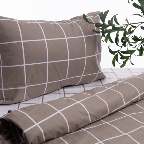Cotton 3-piece duvet cover set, 160x220 cm (1 pillowcase, 1 duvet cover, 1 sheet) / Brown - Bimotif