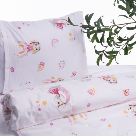 Cotton 3-piece duvet cover set, 160x220 cm (1 pillowcase, 1 duvet cover, 1 sheet) / Girl Patterned - Bimotif