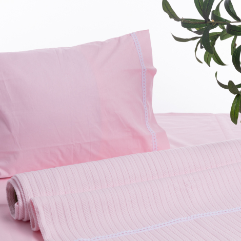 Cotton 3-piece duvet cover set, 160x220 cm (1 pillowcase, 1 duvet cover, 1 sheet) / Pink - Bimotif