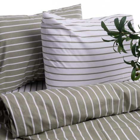 Cotton 4-piece double duvet cover set, 220x240 cm (2 pillowcases, 1 duvet cover, 1 sheet) / Green - Bimotif