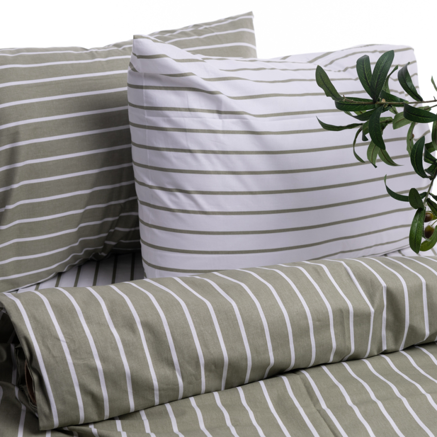 Cotton 4-piece double duvet cover set, 220x240 cm (2 pillowcases, 1 duvet cover, 1 sheet) / Green - 1