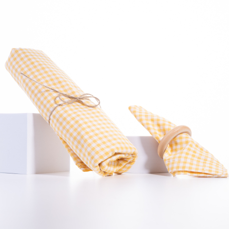 Gingham tablecloth, napkin picnic set 5 pieces, yellow - Bimotif