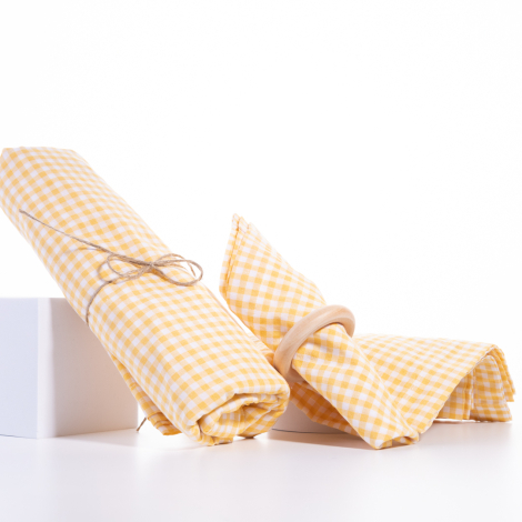 Gingham tablecloth, napkin picnic set 5 pieces, yellow - Bimotif (1)