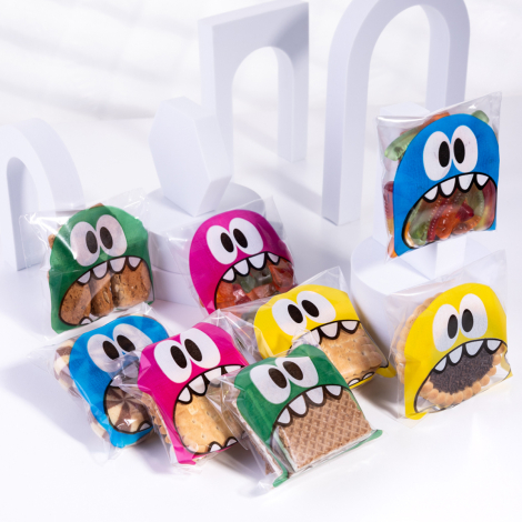 Cake pops and cookie bags with mixed monster print tape, 10x15 cm, 250 pieces - Bimotif