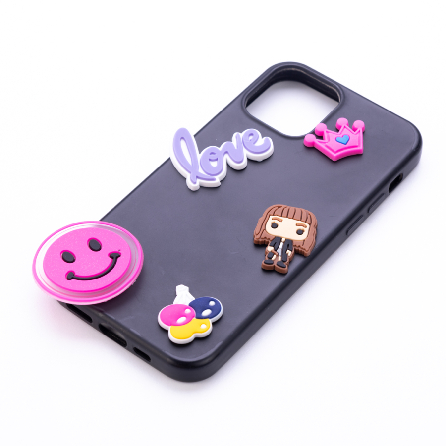 Adhesive phone case back decoration, pink smile - 1