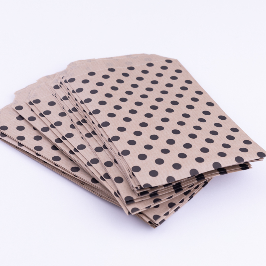 Polka dot paper bag, black on kraft paper / 11x20 cm - 10 pieces - 1