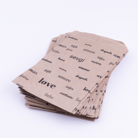 Love themed paper bag, black on kraft paper / 11x20 cm - 10 pieces - Bimotif