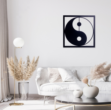 Ying Yang black metal wall painting, 30x30 cm - Bimotif