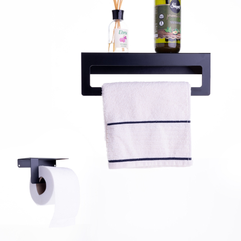Modern design 2-piece metal towel and toilet paper holder set - Bimotif
