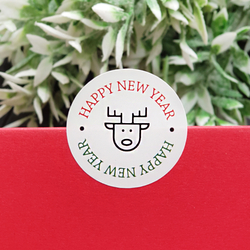 Sticker, happy new year, deer, 3.2 cm / 2 pages - Bimotif