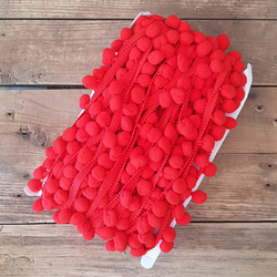 Red pompom ribbon, 1.5 cm / Roll (20 metres) - Bimotif