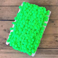 Neon green pompom ribbon, 1.5 cm / Roll (20 metres) - Bimotif
