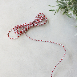 Martenitsa red and white twist bracelet rope, 2 mm / 2 metres - Bimotif