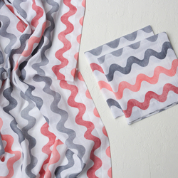 Zigzag patterned coral muslin baby cover set - Bimotif