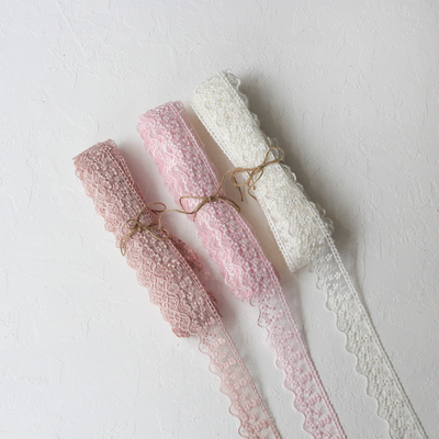 Pink lace ribbon with flounce, 4.5 cm / 2 metres - 2