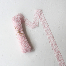 Pink lace ribbon with flounce, 4.5 cm / 2 metres - Bimotif
