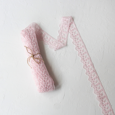 Pink lace ribbon with flounce, 4.5 cm / 2 metres - 1