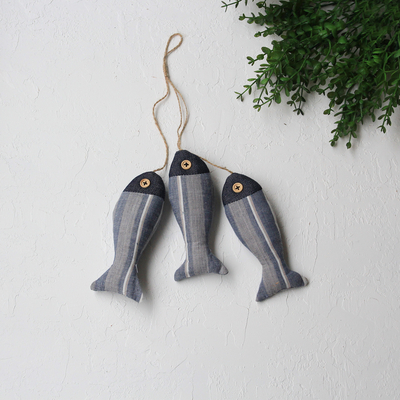 Dark blue fabric fish ornament - 1