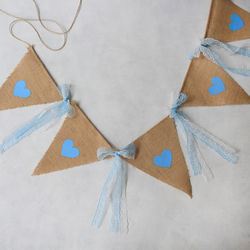 Jute pennant with blue heart printed lace / 10 pcs - 3