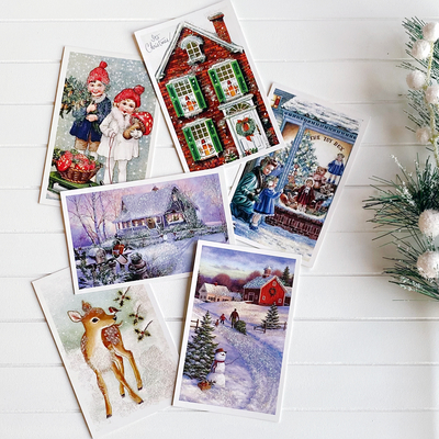 Glitter postcard, Christmas, red house / Set (6 pcs) - 1