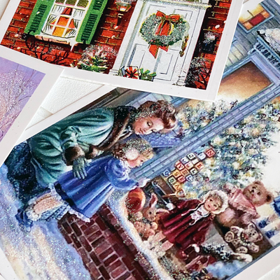 Glitter postcard, Christmas, red house / Set (6 pcs) - 2