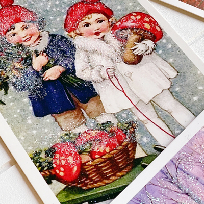 Glitter postcard, Christmas, red house / Set (6 pcs) - 3
