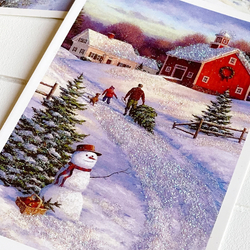 Glitter postcard, Christmas, red house / Set (6 pcs) - 5
