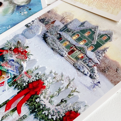 Glitter postcard, Christmas, snowman / Set (6 pcs) - 4