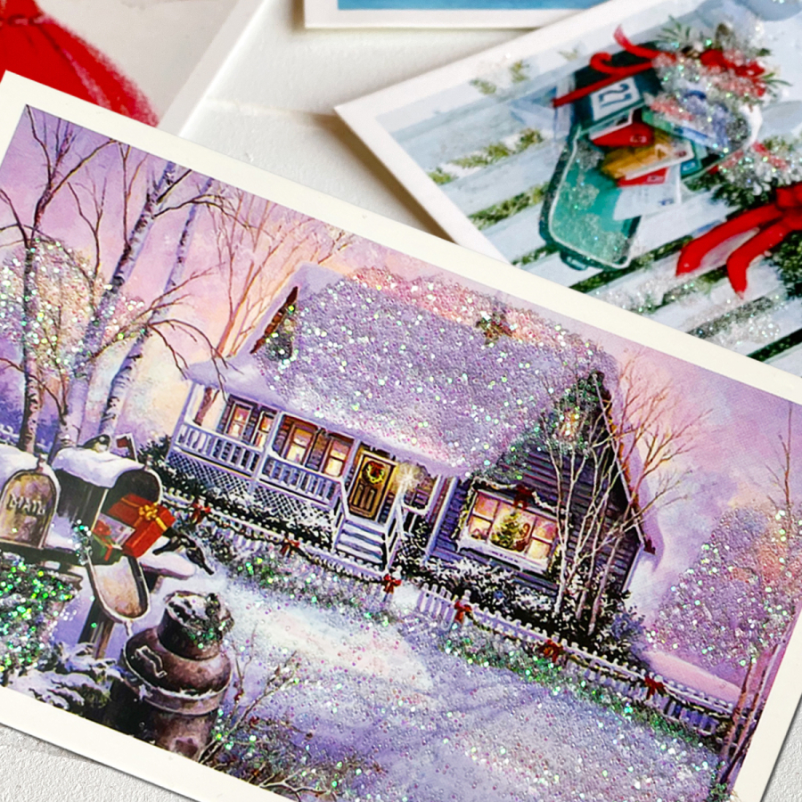 Glitter postcard, Christmas, snowman / Set (6 pcs) - 2