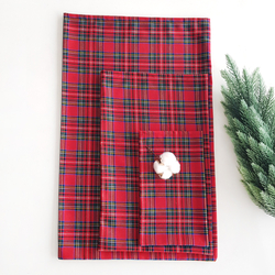 Red plaid woven fabric gift pouch / 15x25 cm (5 pcs) - Bimotif