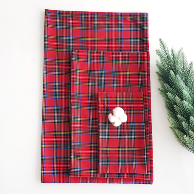Red plaid woven fabric gift pouch / 15x25 cm (5 pcs) - 1