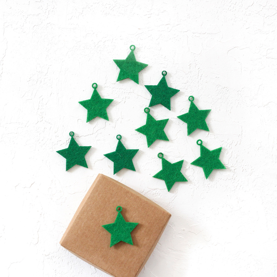 Felt star ornament / 10 pcs / Green - 2