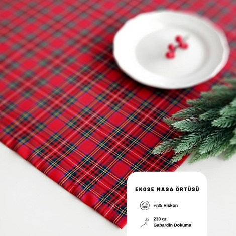 Christmas plaid red green woven tablecloth / 140x140 cm - Bimotif