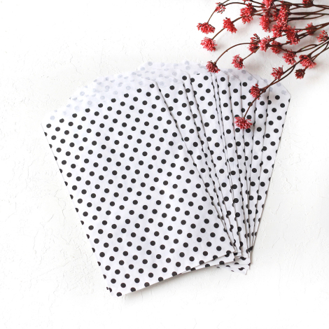 Patterned paper bag, white-black / Polka dot (18x30 - 1000 pcs) - Bimotif