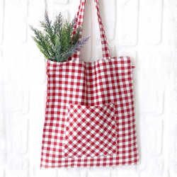 Red checked woven tote bag - Trendybagg
