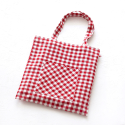 Red checked woven tote bag - 3