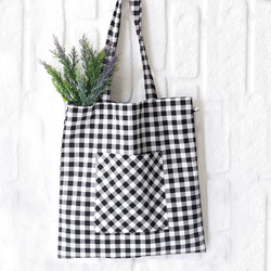 Black checked woven tote bag - Trendybagg
