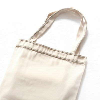 Cotton gabardine tote bag with knitted piping - 5