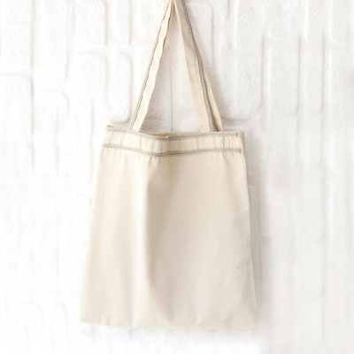 Cotton gabardine tote bag with knitted piping - 1