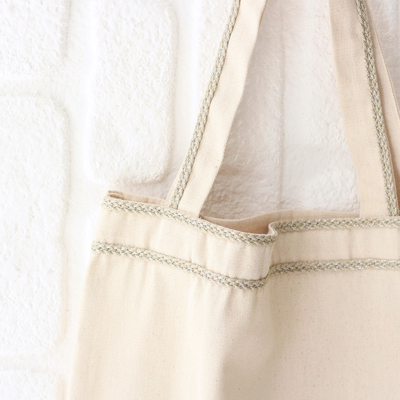 Cotton gabardine tote bag with knitted piping - 4