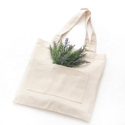 Cotton gabardine tote bag with front pockets - 3